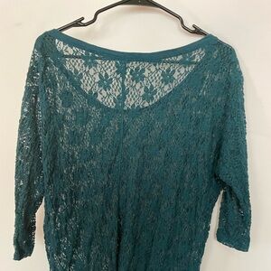 TEAL colored lace top. Size medium.